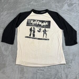 Vintage Beatlemania Shirt Men Large White World Tour 1982 Raglan Beatles Musical